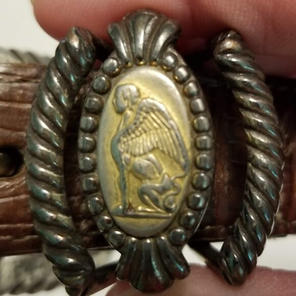 Brighton Museum Roman Greco Sphinx Coin Brown Mock Croc Sz Small Leather Belt - Picture 3 of 16